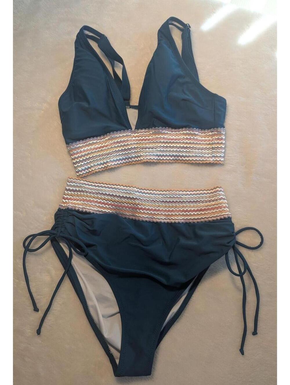Two-Piece Bikini Swimsuit with Multicolor Zigzag Detail